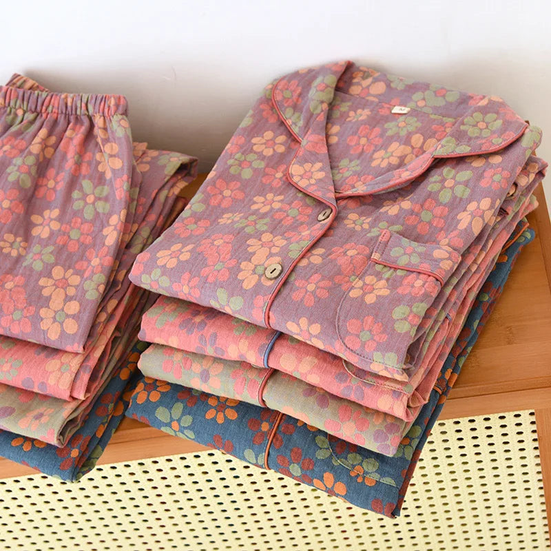 Beberino 100% Cotton Crepe Jacquard Pajamas Set for Women, 2023 Autumn/Winter