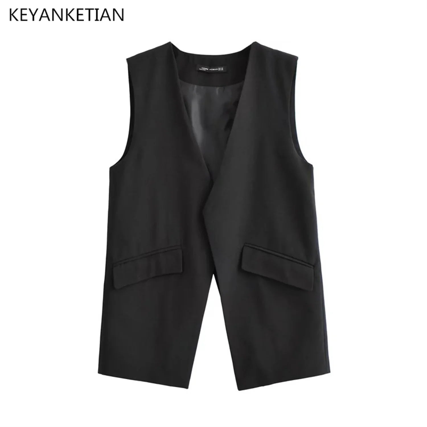 Beberino Black Slim Fit Vest with Back Slit, Asymmetrical Design, & Sleeveless Coat