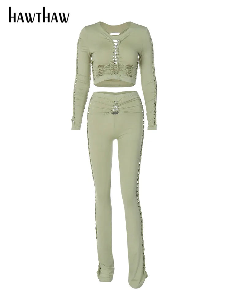 Beberino Women's Long Sleeve Crop Top & Pants Set - Autumn 2022 Collection