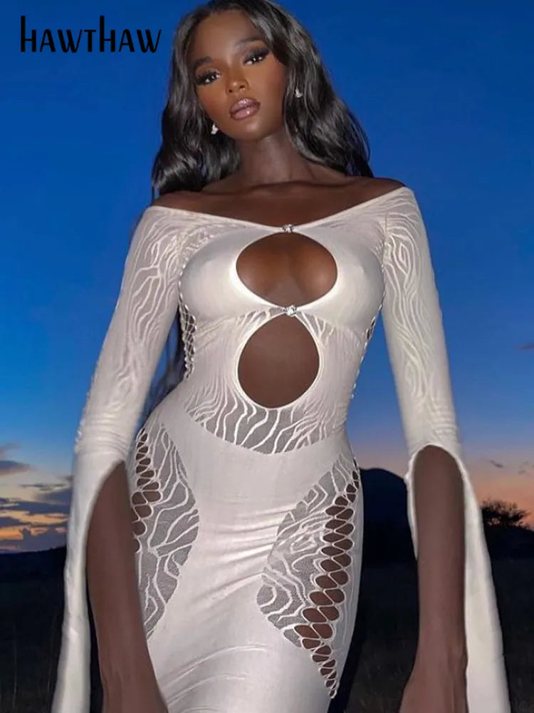 Beberino White Slash Neck Hollow Out Bodycon Mini Dress - Summer 2022 Fashion