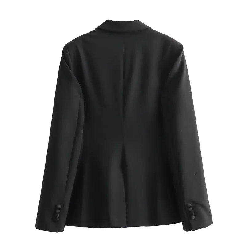 Beberino Black Office Lady Crop Blazer Suit Outerwear - Slim Fit Double Pocket Women's Top