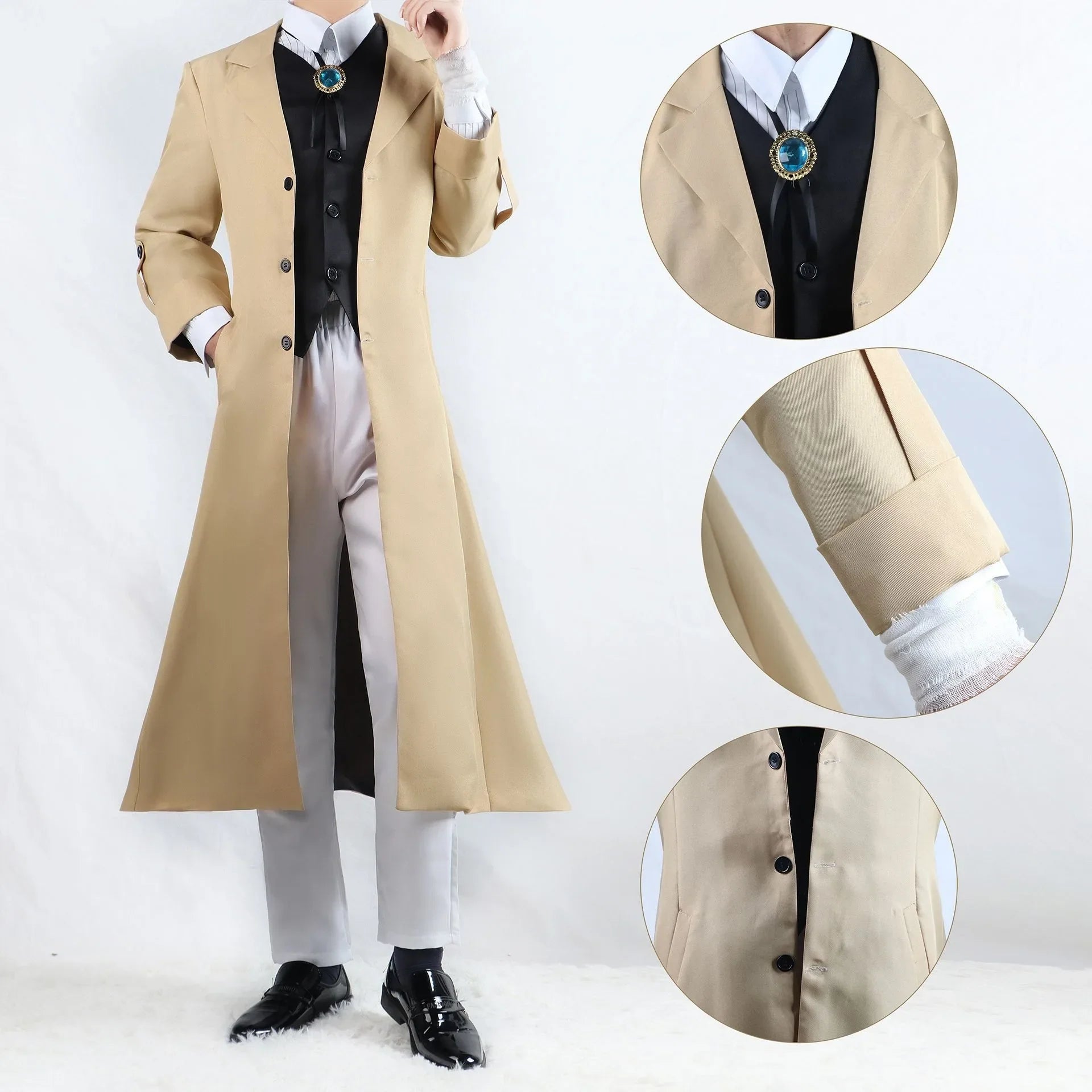 Beberino Dazai Osamu Cosplay Costume Long Jacket Trench Coat Sticker Suits Uniform