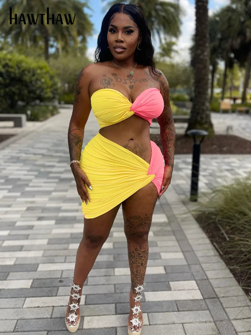 Beberino 2023 Summer Two Piece Matching Set - Tube Tops & Mini Skirts