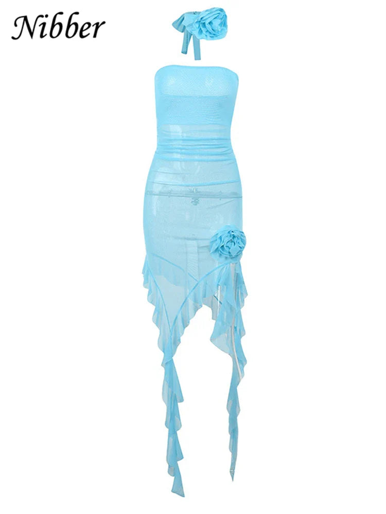 Beberino Sleeveless Flower Mini Dress with Choker Collar - Sweet Fairy Style and Tassels