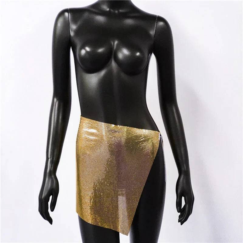 Beberino Rhinestone Metal Skirt Body Jewelry - Sexy Nightclub Party Mini Skirt