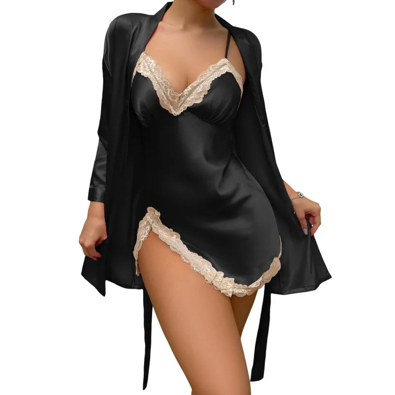 Beberino Satin Suspenders Nightdress - Elegant Two-piece Women's Nightwear