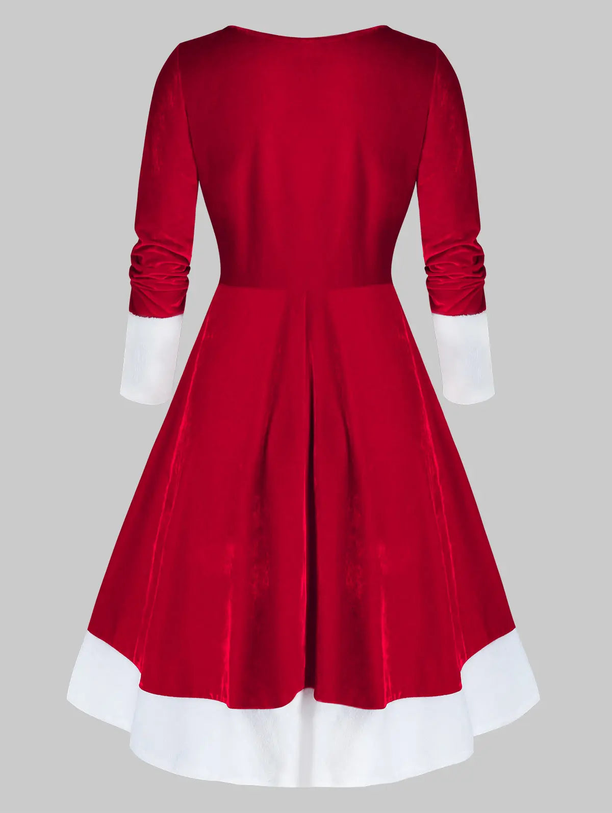 Beberino Santa Claus Velour Dress Plus Size Flare V-Neck Button High Waist