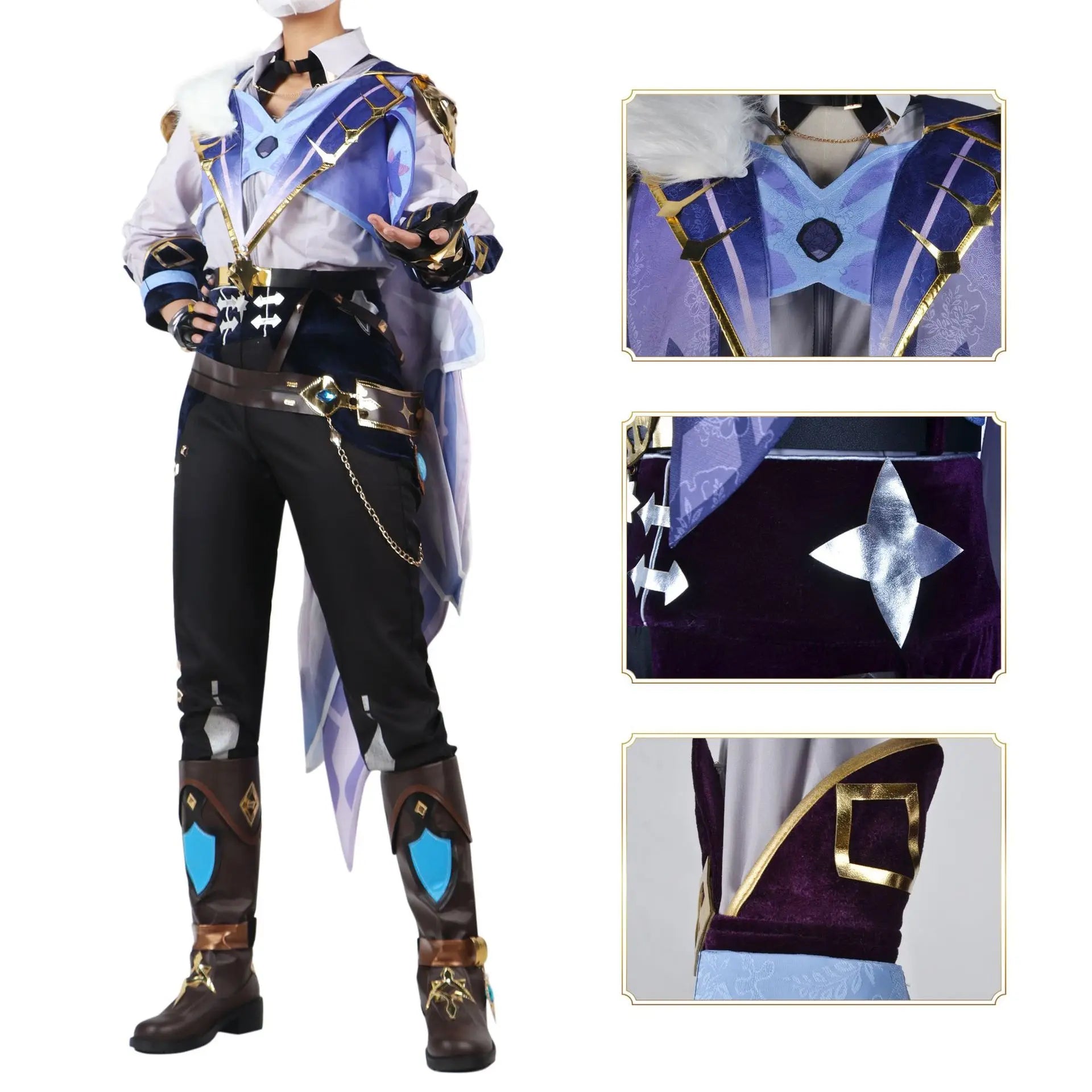 Beberino Kaeya Cosplay Costume Set with Wig, Uniform, and Boots