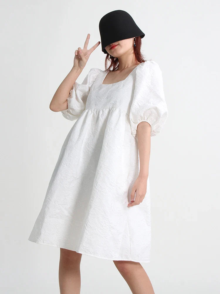 Beberino Square Collar Puff Sleeve Tunic Dress - Summer Fashion Statement