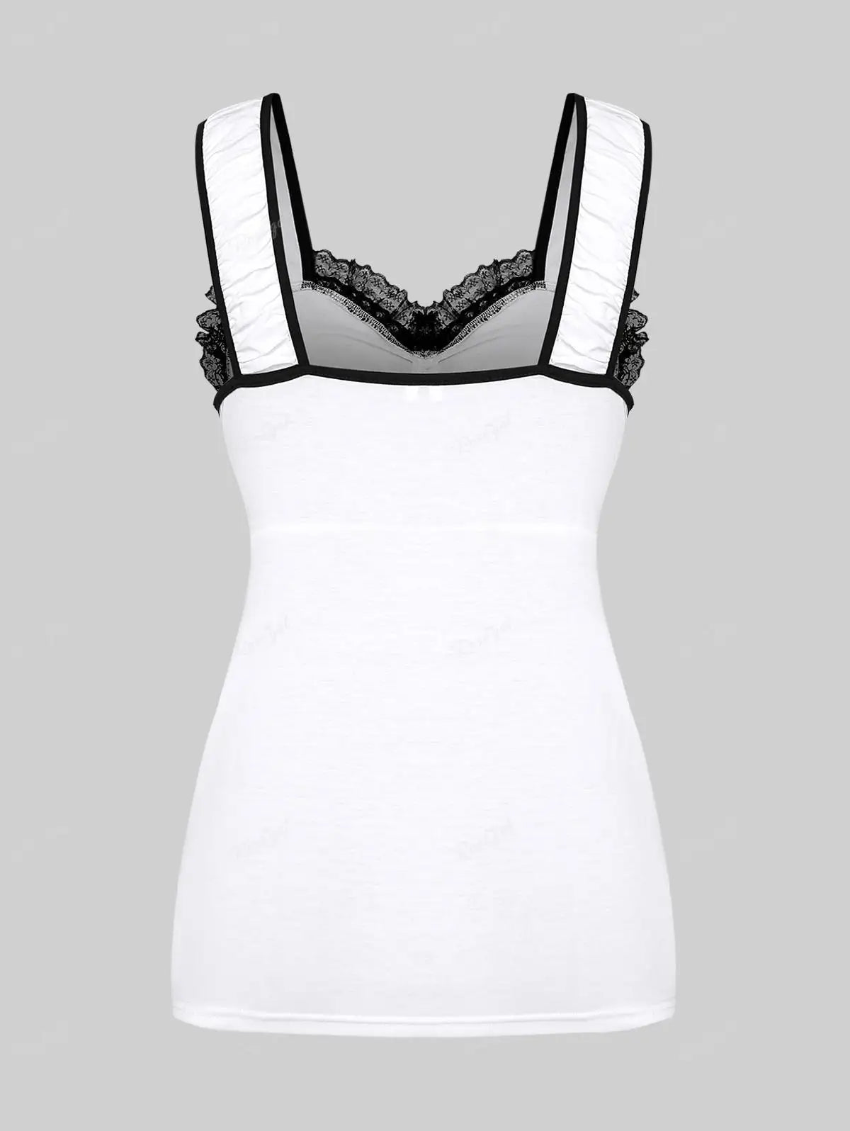 Beberino Lace-up Ruched Tank Top with Lace Trim - Gothic Style White Vest