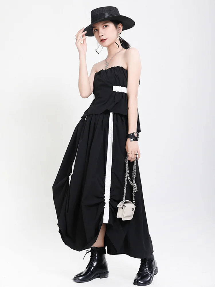 Beberino Elegant Black Dress with Split Joint Design & Puff Sleeves