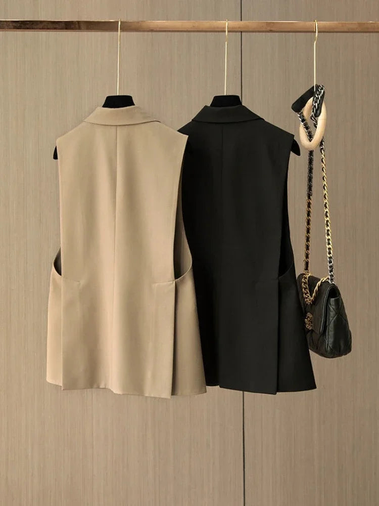 Beberino Sleeveless Office Blazer Vest Turn-down Collar Single Button Women Summer Fashion