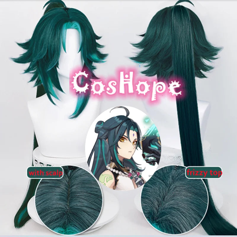 Beberino 100cm Green Mixed Long Hair Ponytail Wig - Anime Cosplay Heat Resistant Synthetic