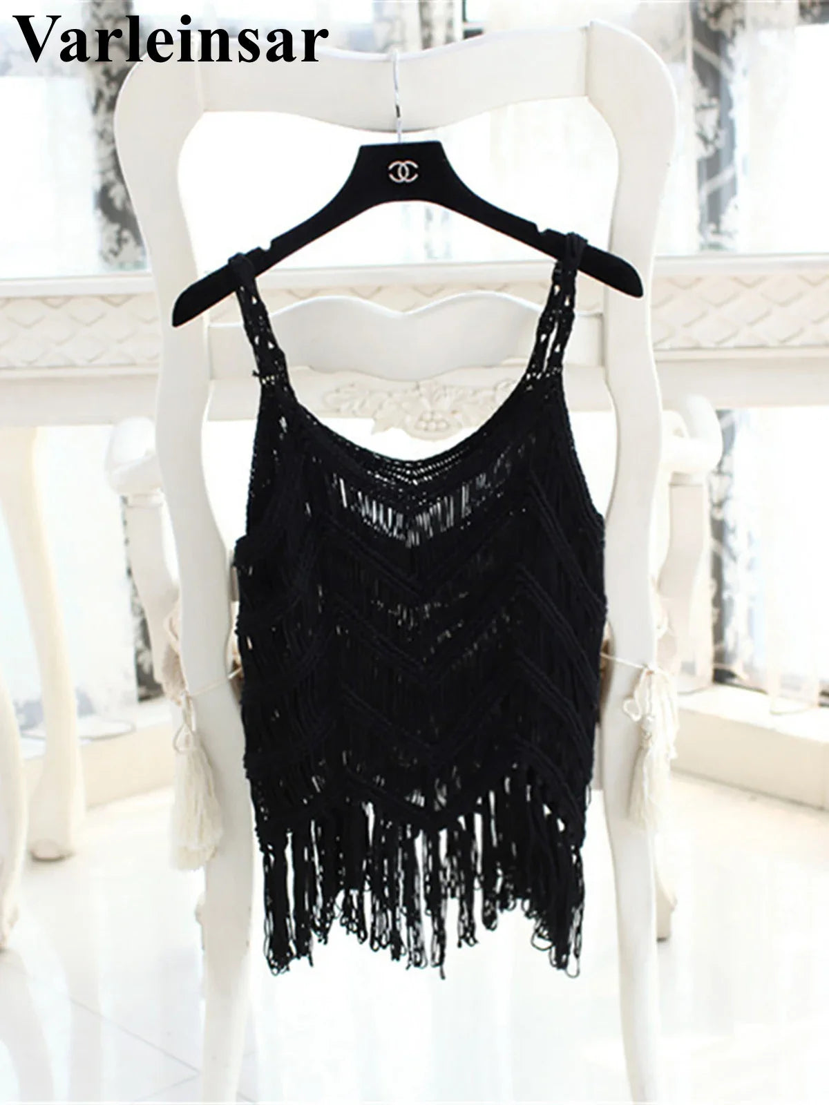 Beberino Fringe Tassel Crochet Knit Bikini Top Tunic for Women