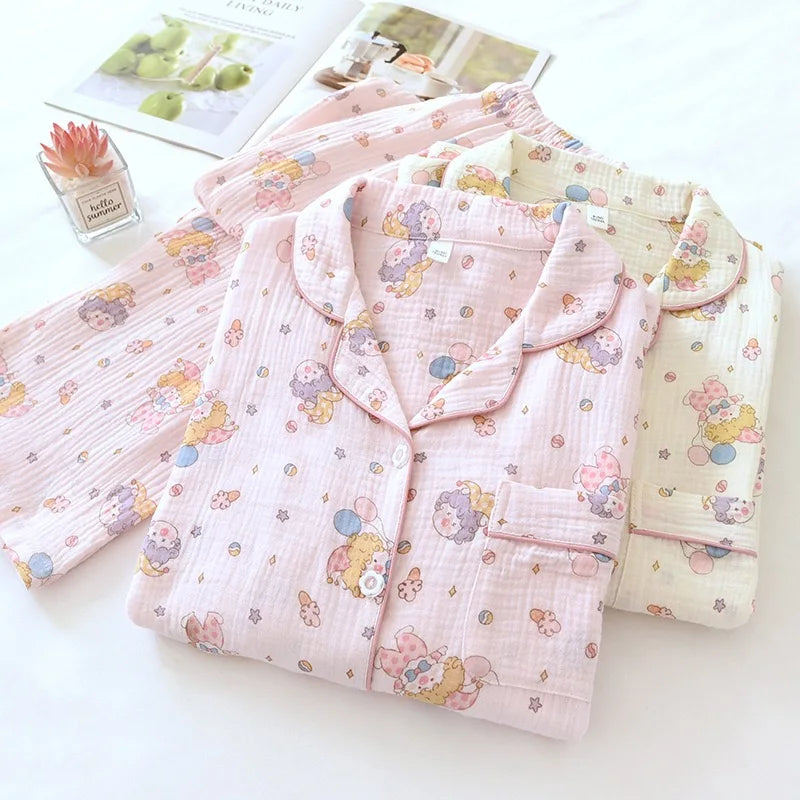 Beberino Cartoon Print 100% Cotton 2 Piece Women's Pajama Set