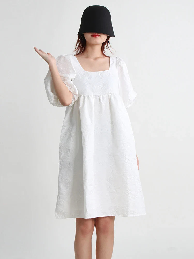 Beberino Square Collar Puff Sleeve Tunic Dress - Summer Fashion Statement