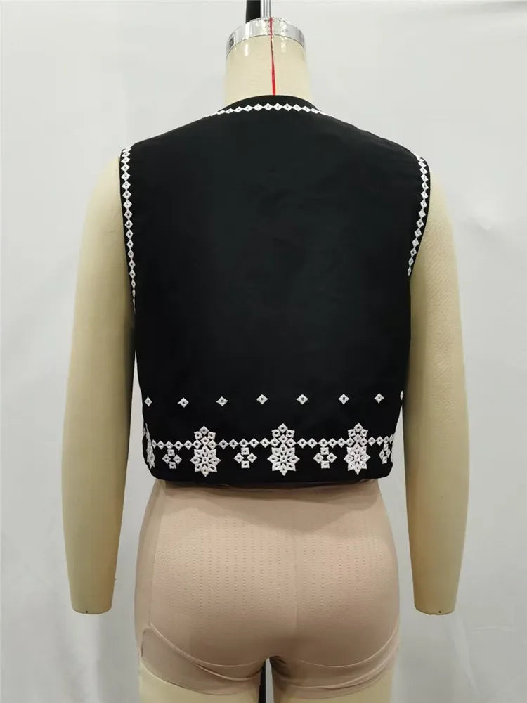 Beberino Embroidered Sleeveless Waistcoat - National Style Round Neck Blouse