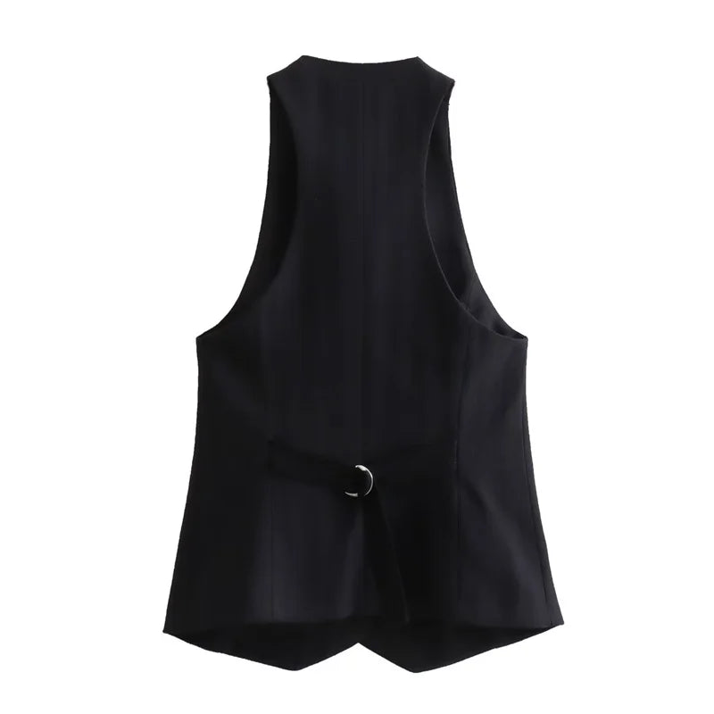 Beberino Black Back Belt Vest Crop Top Unisex Slim Waistcoat Coat