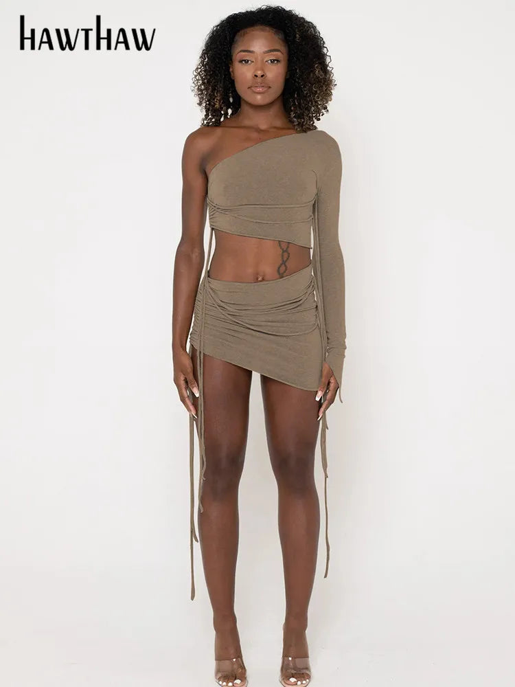 Beberino  Long Sleeve Crop Top Mini Skirt Set