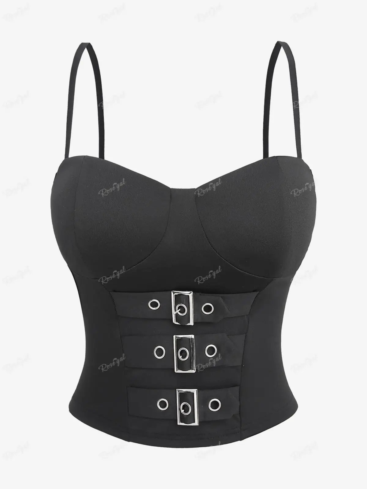 Beberino Gothic Buckle Strappy Camis Top | Adjustable Shoulder Strap Black Crop Tops