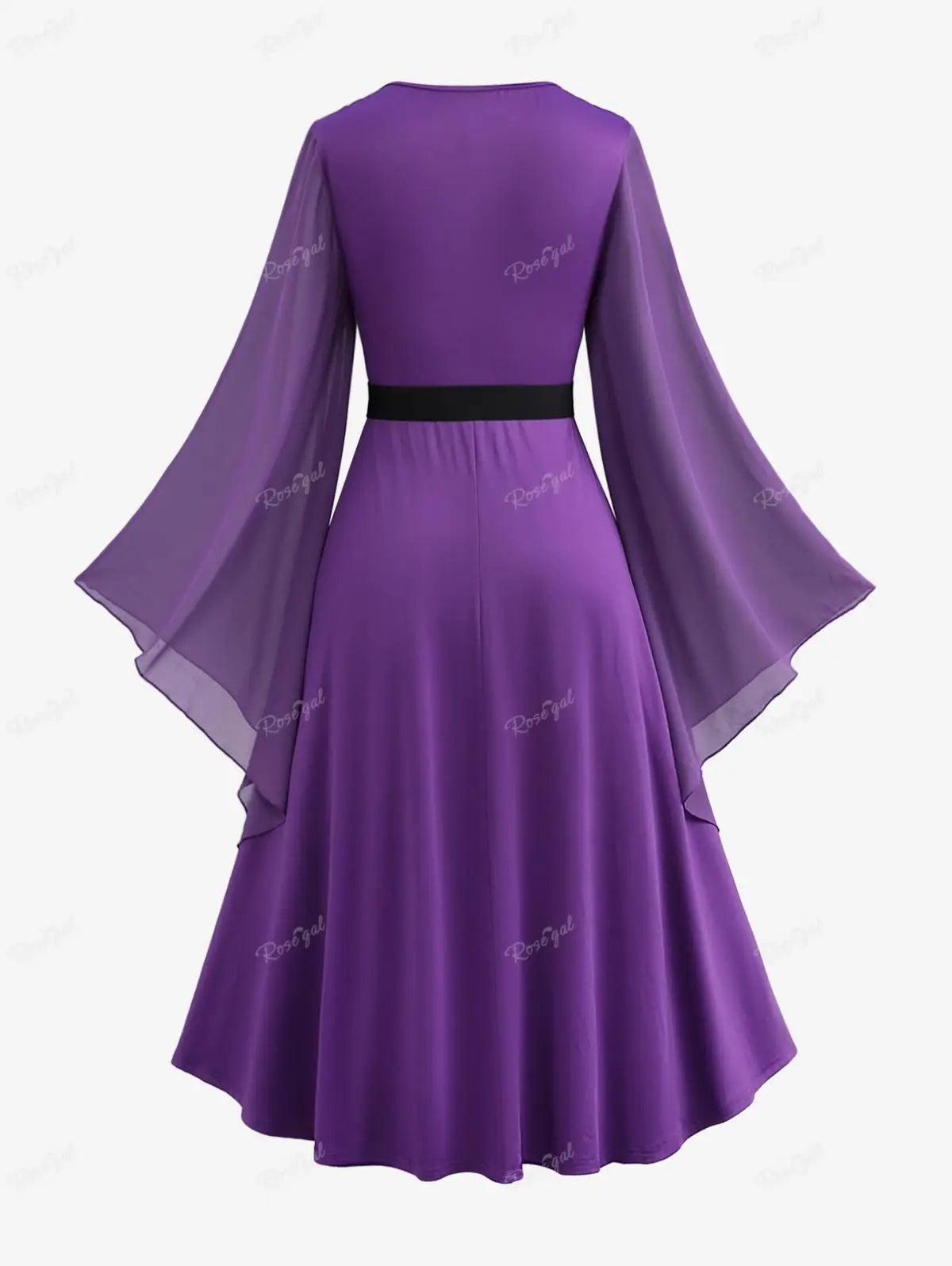 Beberino Elegant Flare Sleeve Midi Dress with Braided Buckle Belt in Purple