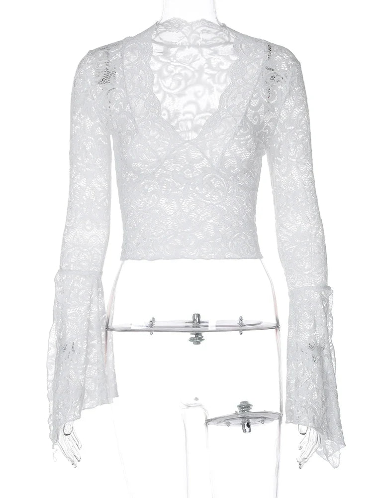 Beberino Lace White Crop Tops for Women - Spring/Autumn Collection