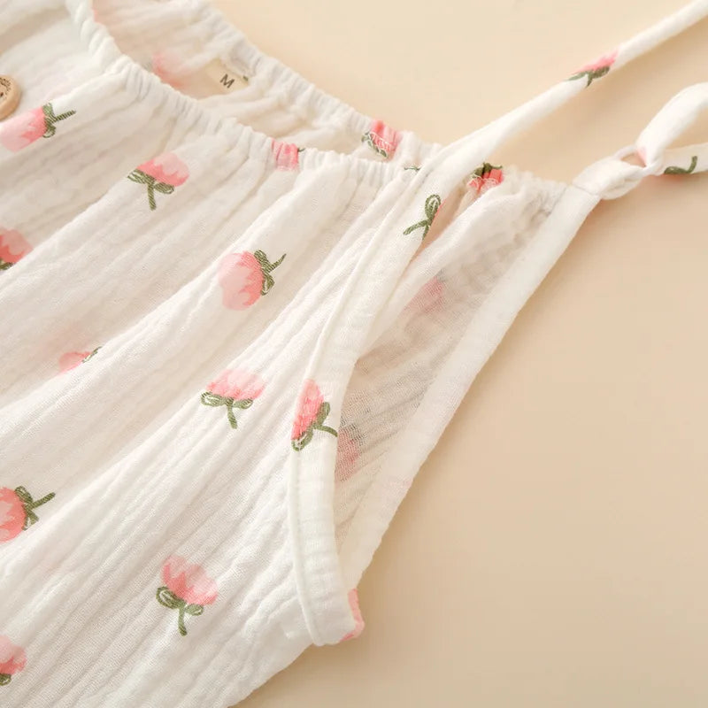 Beberino 100% Cotton Crepe Suspender Nightdress - Thin, Solid Color Floral Vest Skirt