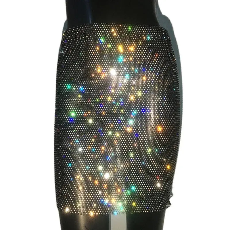 Beberino Rhinestone Mesh Mini Skirt for Women, Sexy Club Beach Party Streetwear