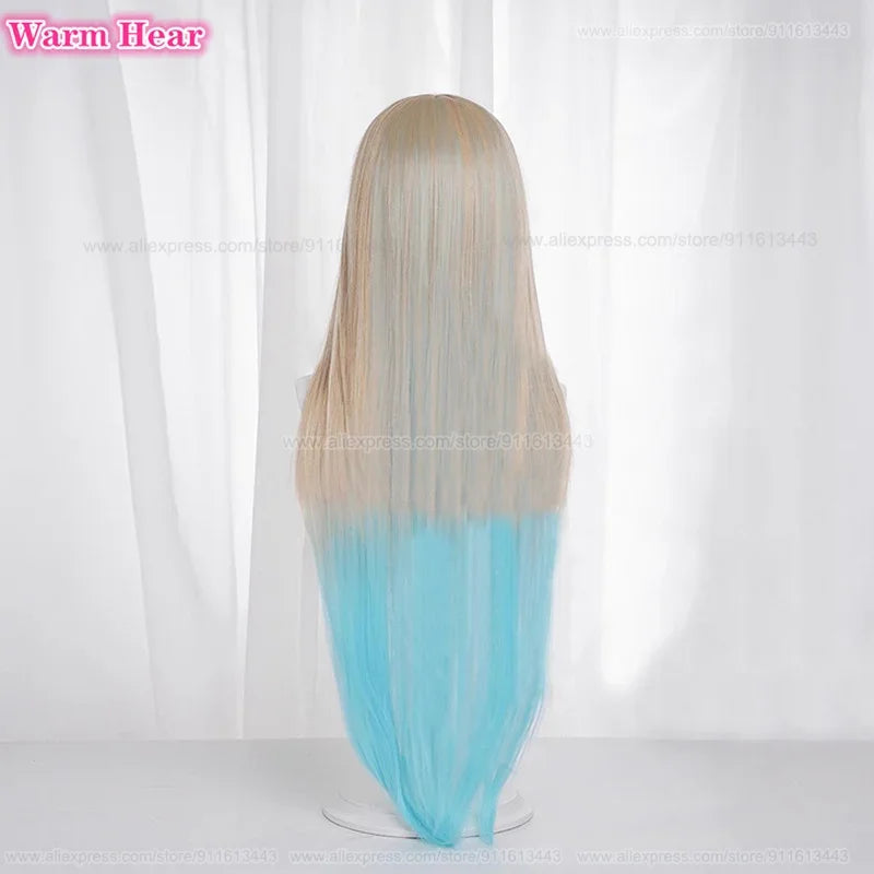 Beberino 100cm Long Blue Gradient Cosplay Wig Heat Resistant Synthetic Party Wigs