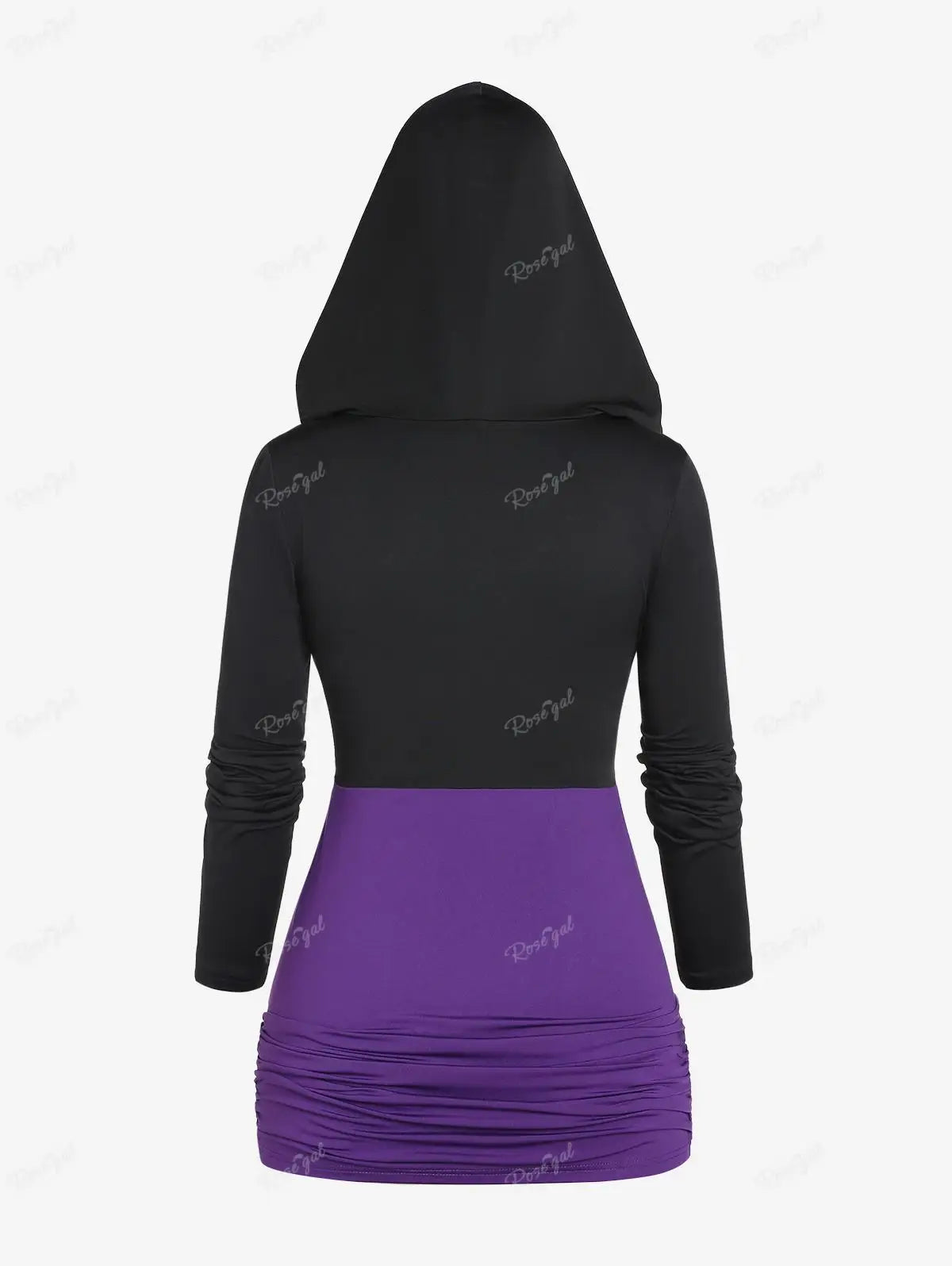 Beberino Purple Hooded Buckle Chain Plus Size T-shirt - Autumn Long Sleeves Top