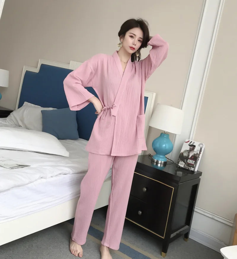 Beberino 100% Cotton Crepe Kimono Pajamas Set for Men and Women Sleepwear