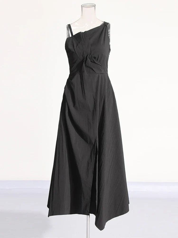 Beberino Irregular Collar A Line Dress - Sleeveless Split Cami Fashion