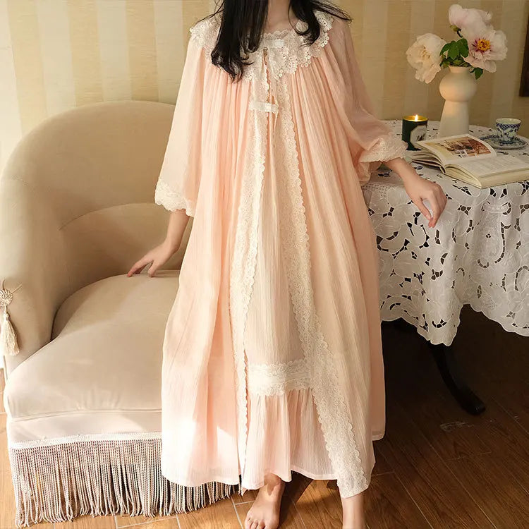 Beberino Princess Cotton Dressing Gown Vintage Style Robe Sleepwear in 3 Colors