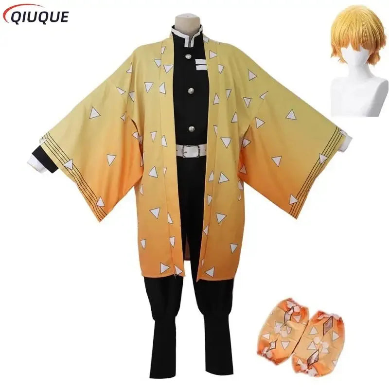 Agatsuma Zenitsu Cosplay Costume Wig Kimono Cloak Uniform Beberino Halloween Outfit