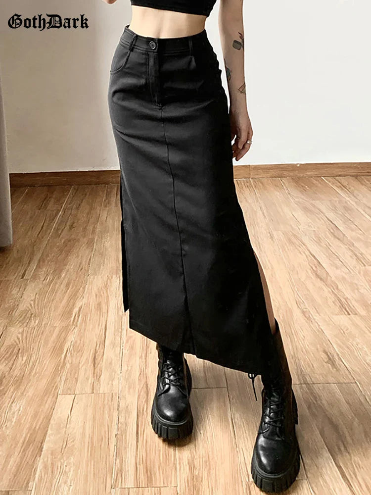 Beberino High-Rise Split Midi Skirt - Gothic Punk Streetwear Fashion