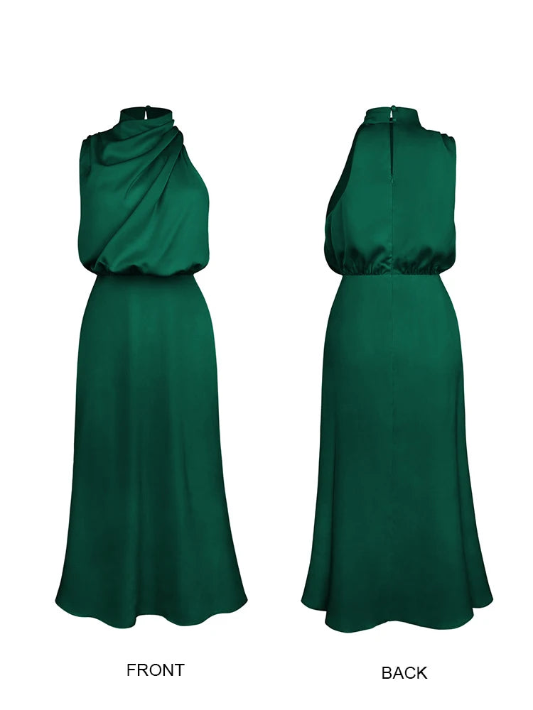 Beberino Sleeveless Silk Satin Long Dress: Elegant, High-End Fashion for Women