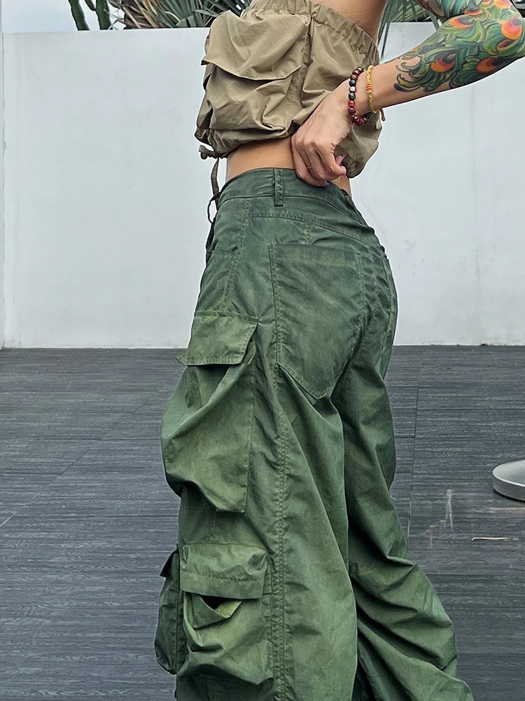 Beberino High Waist Cargo Pants with Pockets - Casual Streetwear Chic for Women