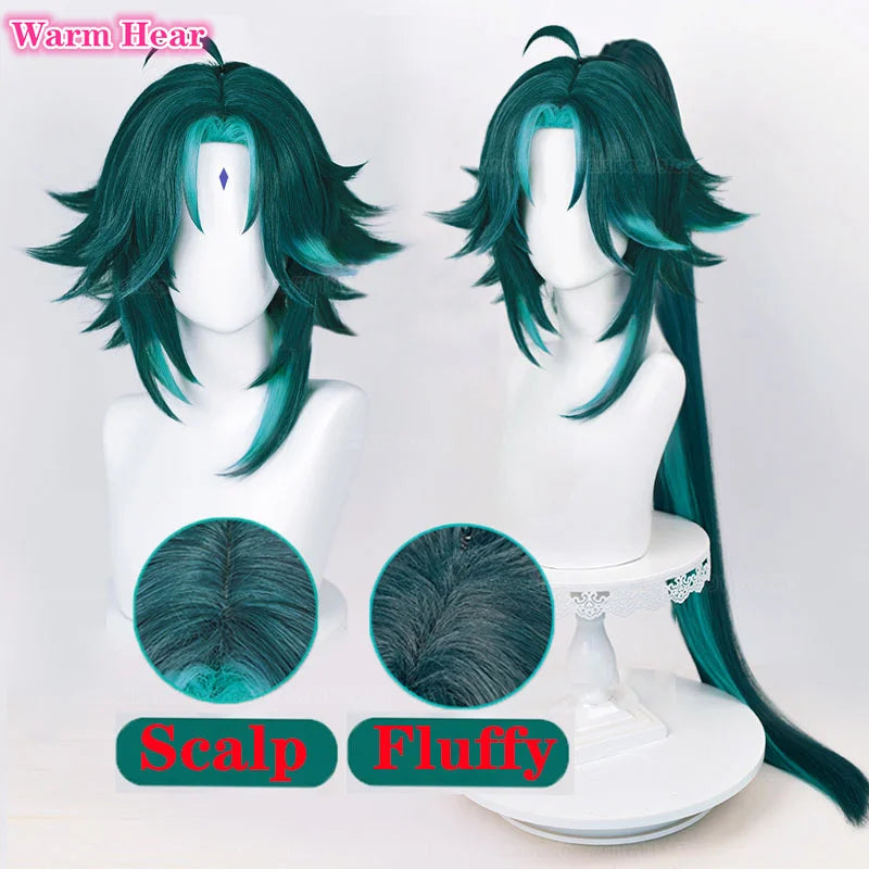 Beberino 100cm & 40cm Green Heat Resistant Synthetic Hair Wigs + Stickers & Cap