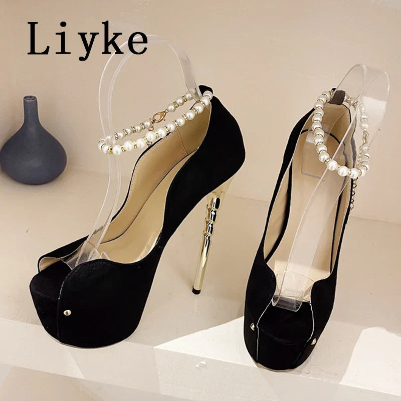 Beberino Elegant Peep Toe High Heels Sandals with Ankle Strap & Platform