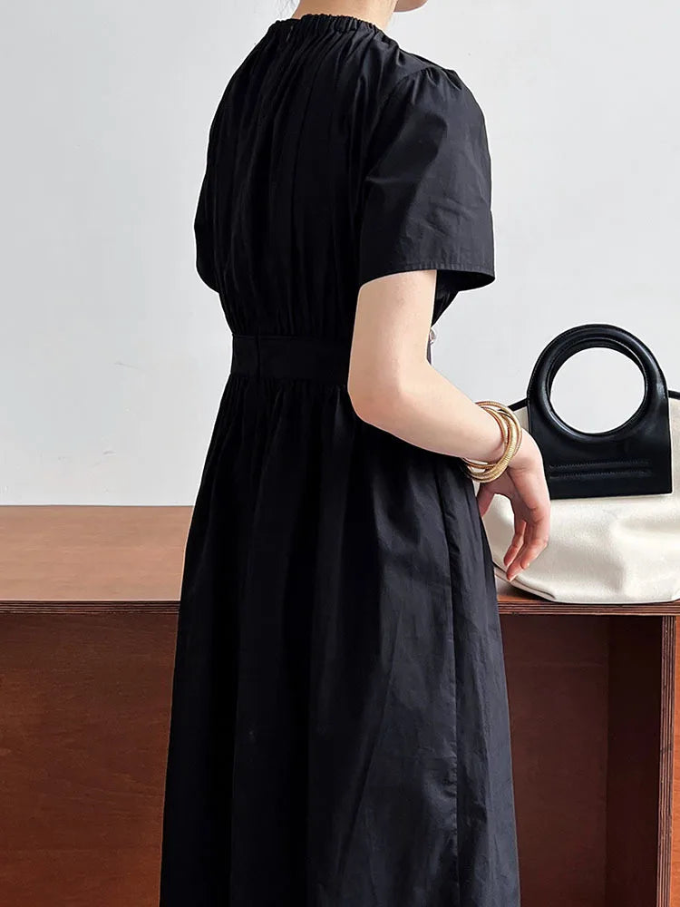 Beberino Black Pleated Long Dress - Elegant, Loose Fit, Casual Fashion	Spring Summer 2024