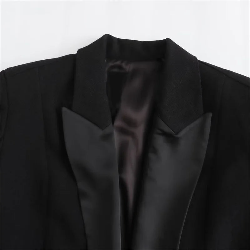 Beberino Satin Collar Slim Fit Suit Cropped Blazer for Office Lady