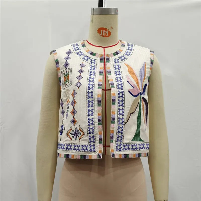 Beberino Diamond Embroidery Striped Geometric Waistcoat for Women Summer Ethnic Wind