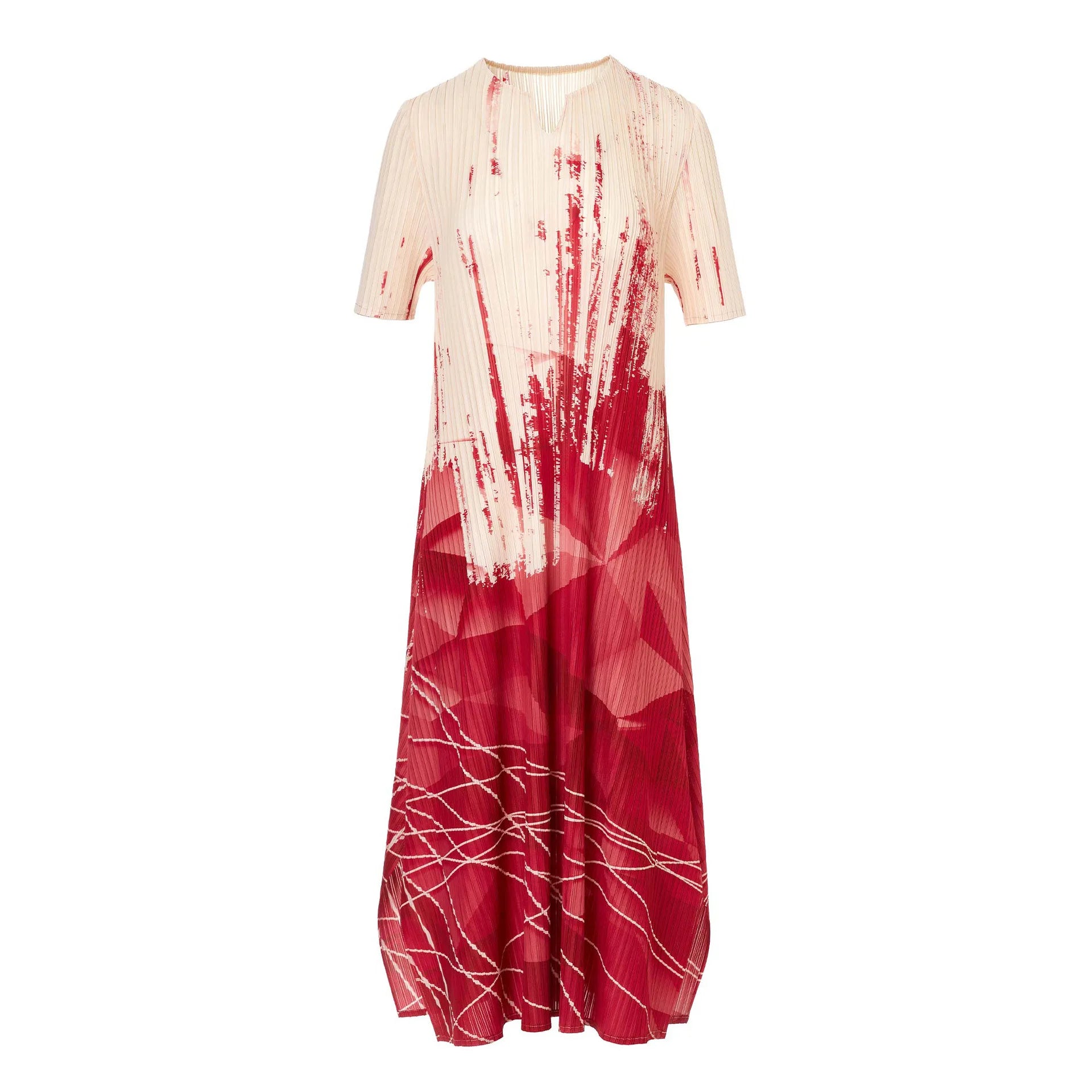 Beberino Spring 2024 Printed V-Neck Pleated Dress Elegant Loose Fit