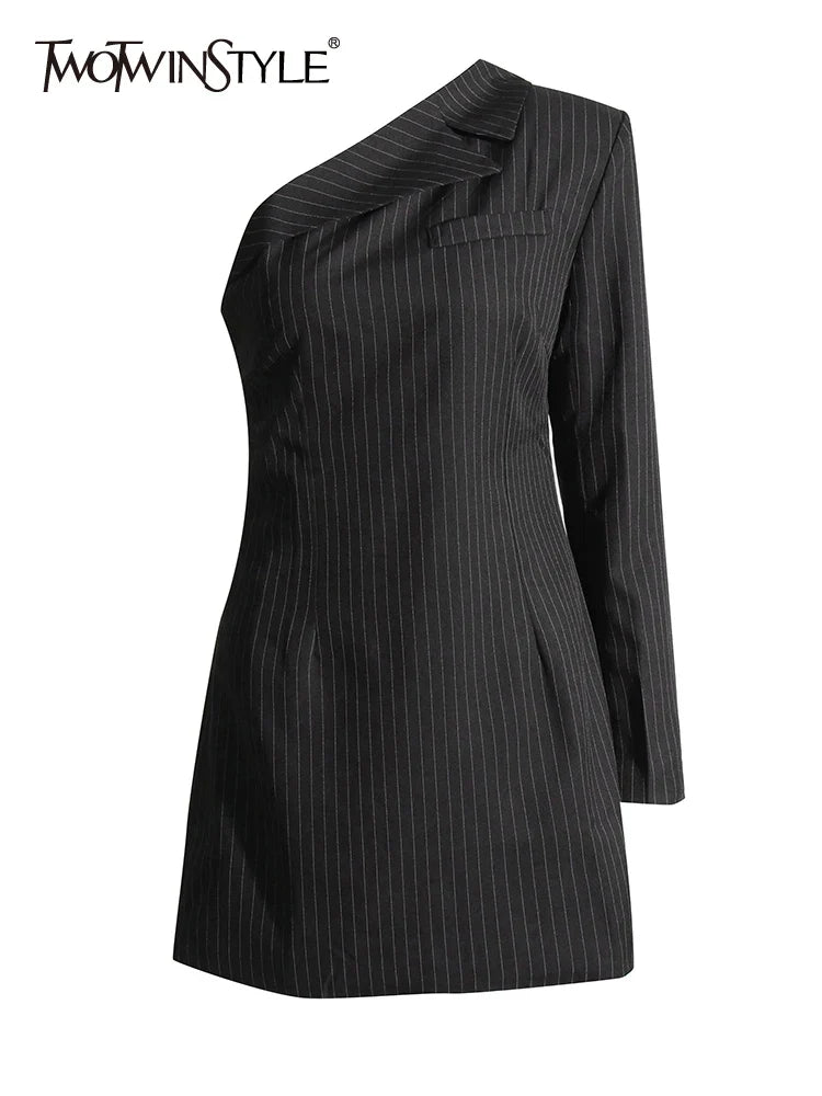 Beberino One Shoulder Solid Dress - Elegant Off-Shoulder Pullover with High Waist