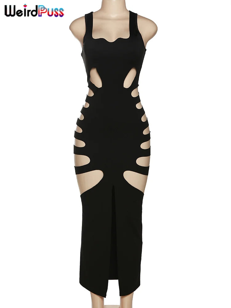 Beberino Sexy Sleeveless Split Maxi Bodycon Clubwear Dress for Women