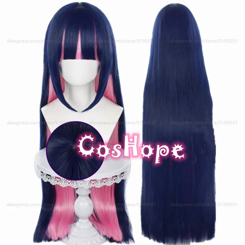 Beberino 100cm Dark Blue Pink Anime Cosplay Wig Heat Resistant Synthetic Wig