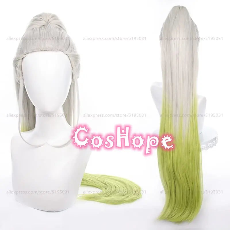 Beberino 100cm Silver Green Gradient Cosplay Wig Anime Heat Resistant Synthetic Wigs