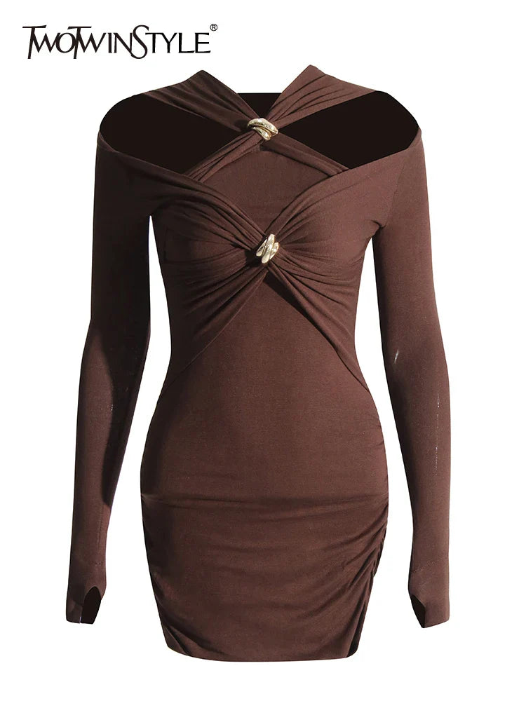 Beberino V-Neck Bodycon Dress - Solid Slim Long Sleeve Mini Dress