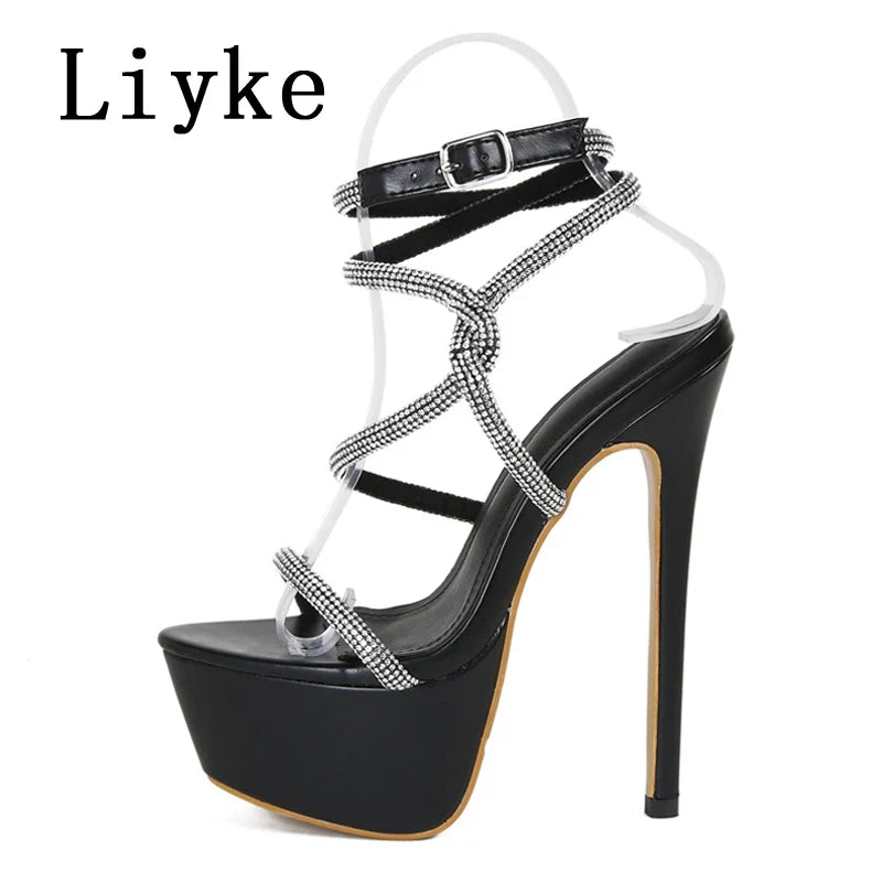 Beberino Crystal Rhinestone High Heel Sandals - Open Toe Party Club Platform Shoes