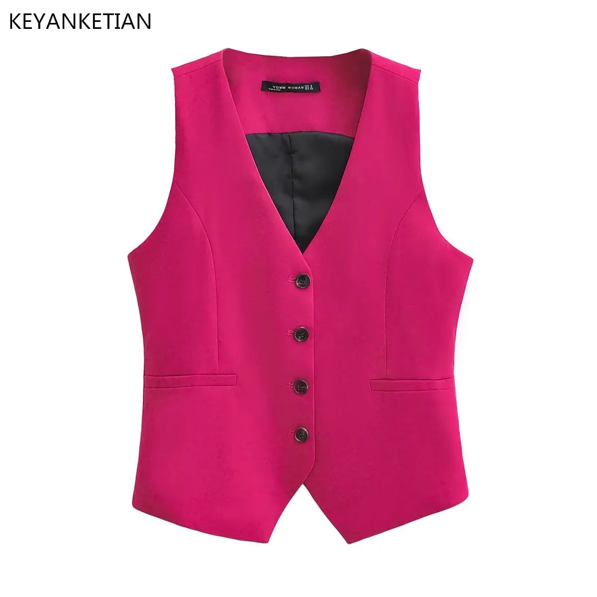 Beberino Women's Rose Red Slim Fit V-neck Vest Coat - Sleeveless Fashion Statement